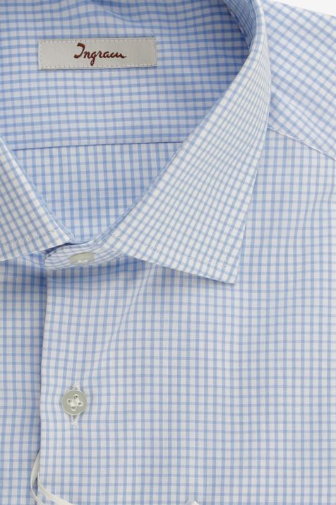 Men's Shirt Ingram Slim Check 100% cotton collar French Long sleeve