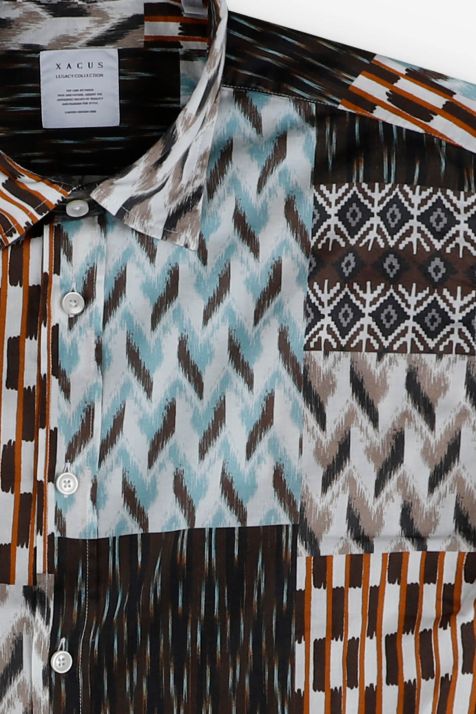 Camisa Hombre Xacus Regular Estampada 100% algodón cuello Italiano Manga larga