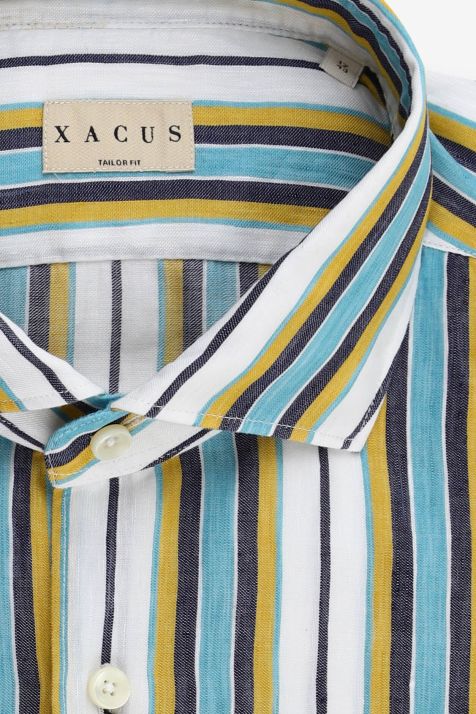 Men's Shirt Xacus Regular Stripe 60% linen 40% cotton collar French Long sleeve