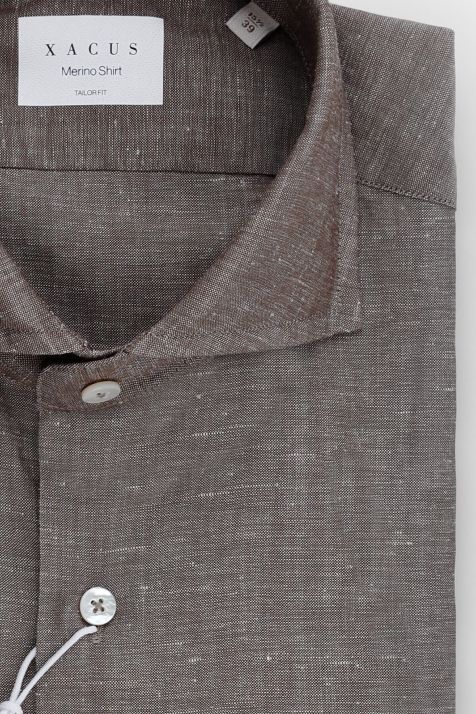 Men's Shirt Xacus Regular Plain  53% virgin wool 47% linen collar French Long sleeve