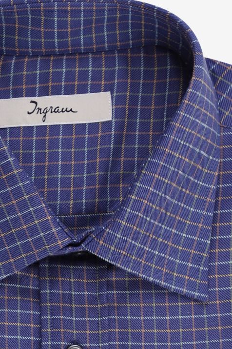 Camisa Hombre Ingram Classic Cuadros 100% algodón cuello Italiano Manga larga