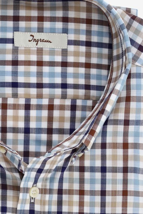 Camisa Hombre Ingram Classic Cuadros 100% algodón cuello Abotonado Manga larga