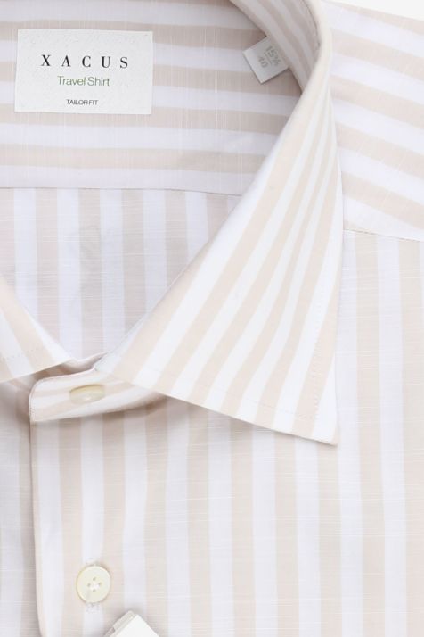 Camisa Hombre Xacus Regular No Plancha Rayas 100% algodón cuello Francés Manga larga