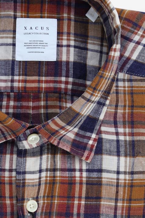Chemise Homme Xacus Regular Carreaux 100% lin col Classique Manche longue
