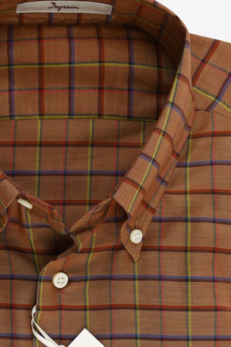 Men's Shirt Ingram Slim Check 100% cotton collar Button down Long sleeve