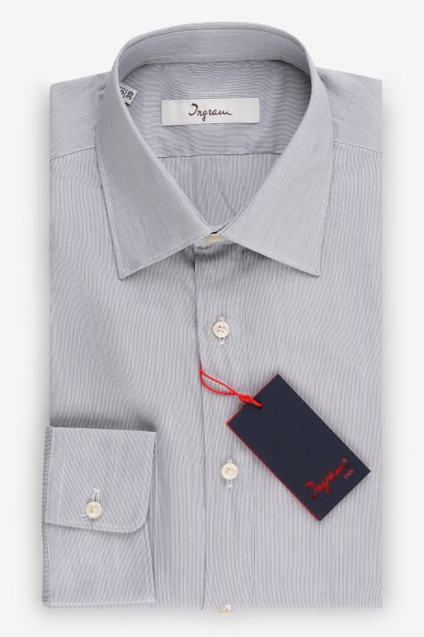 Men's Shirt Ingram Slim Plain 100% cotton collar Italian Long sleeve