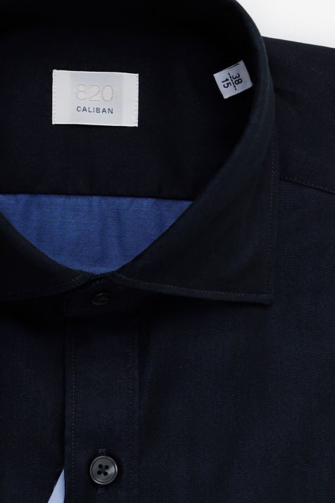 Men's Shirt Caliban Slim Plain 100% cotton collar French Long sleeve