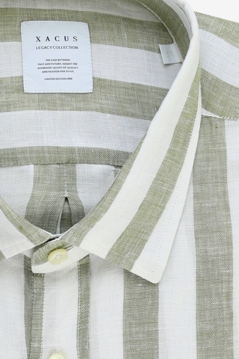 Hemd Herren Xacus Regular Streifen 100% Leinen kragen Italienisch Lange Ärmel