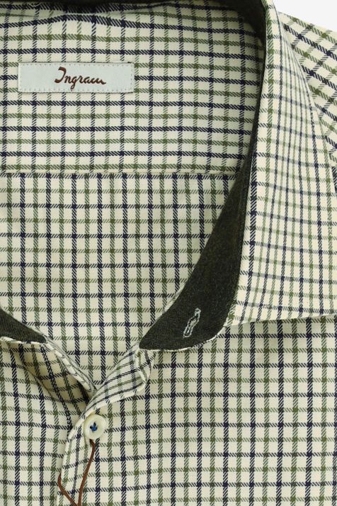 Camisa Hombre Ingram Regular Cuadros 100% algodón cuello Francés Manga larga
