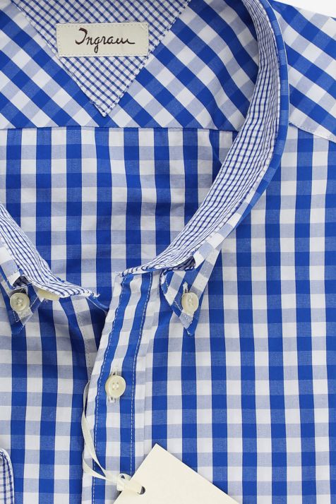 Men's Shirt Ingram Slim Check 100% cotton collar Button down Long sleeve