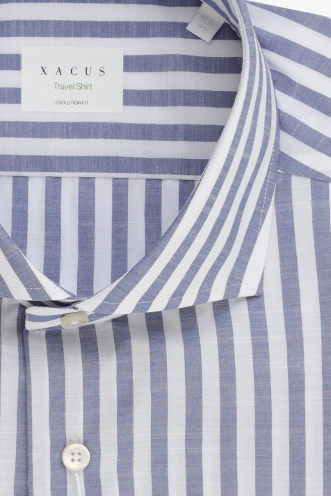Camisa Hombre Xacus Classic No Plancha Rayas 100% algodón cuello Francés Manga larga