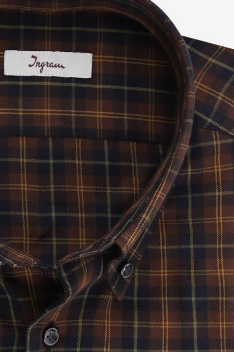 Men's Shirt Ingram Slim Check 100% cotton collar Button down Long sleeve