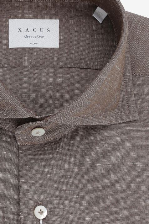 Chemise Homme Xacus Regular Uni 75% Laine Vierge, 25% Lin col Italien Manche longue