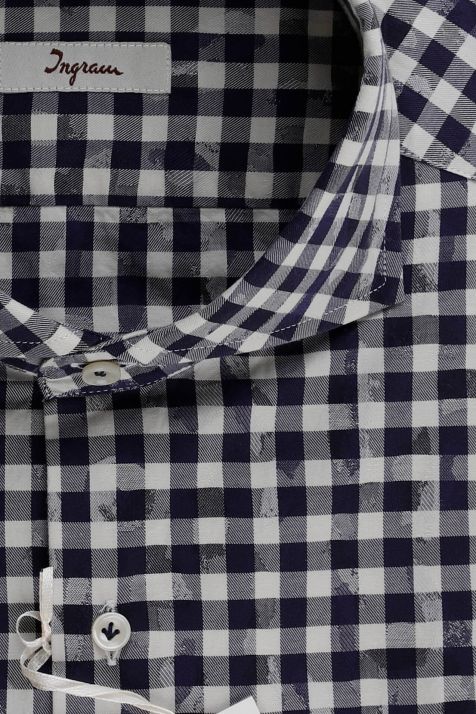 Camisa Hombre Ingram Slim Cuadros 100% algodón cuello Francés Manga larga