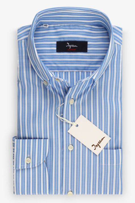 Camisa Hombre Ingram Classic No Plancha Rayas 100% algodón cuello Abotonado Manga larga
