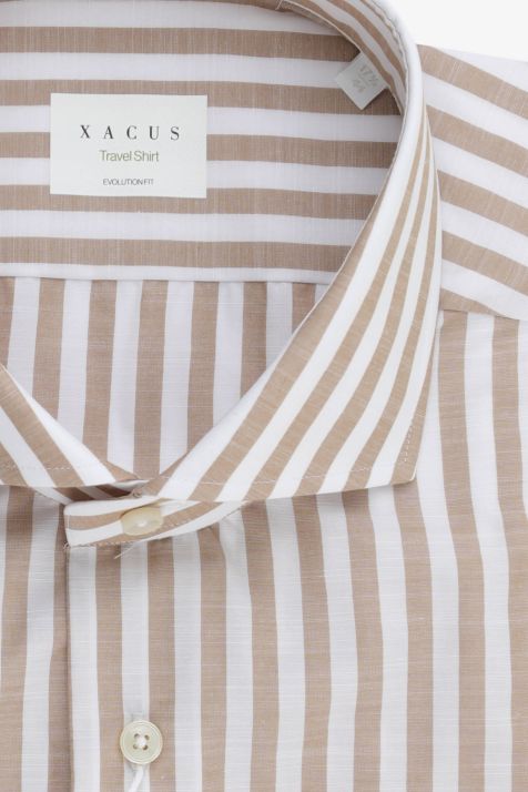 Camisa Hombre Xacus Classic No Plancha Rayas 100% algodón cuello Francés Manga larga