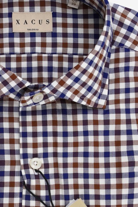 Camisa Hombre Xacus Regular Cuadros 100% algodón cuello Francés Manga larga
