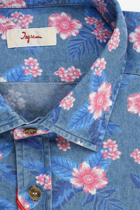 Camisa Hombre Ingram Regular Estampada 100% algodón cuello Francés Manga larga
