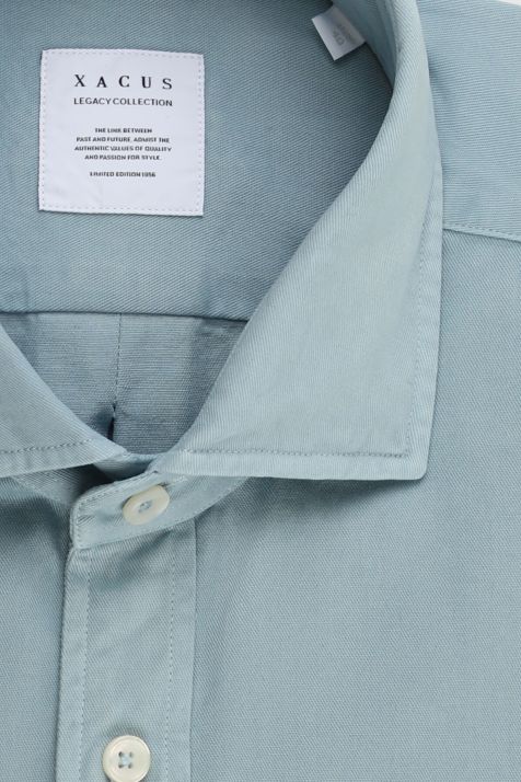 Chemise Homme Xacus Regular Uni 100% coton lavé col Italien Manche longue