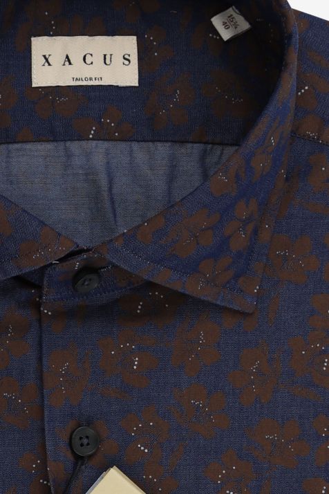 Camisa Hombre Xacus Regular Estampada 100% algodón cuello Francés Manga larga