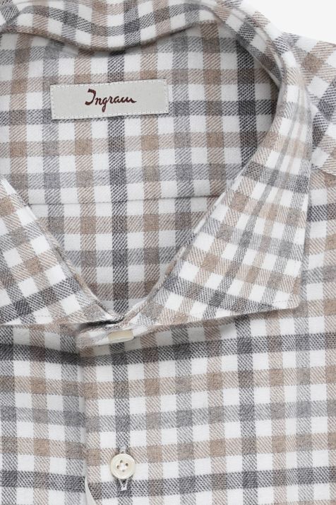 Camisa Hombre Ingram Slim Cuadros 100% algodón cuello Francés Manga larga