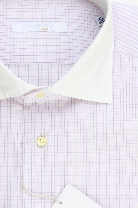 Camisa Hombre Caliban Slim Cuadros 100% algodón cuello Italiano Manga larga