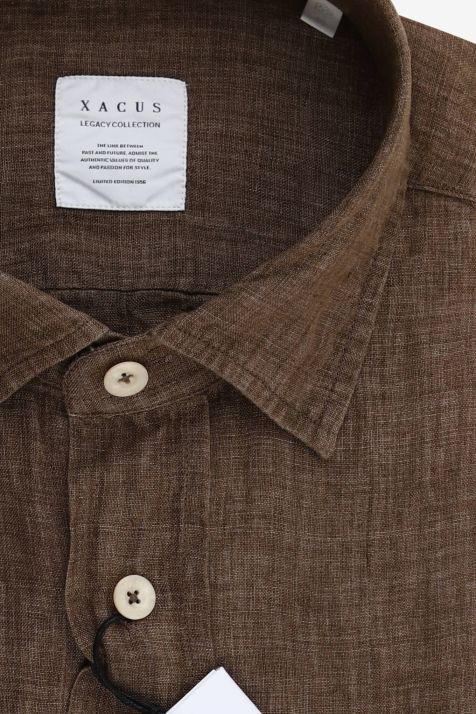 Hemd Herren Xacus Regular Einfarbig 100% Leinen kragen Französisch Kurze Ärmel