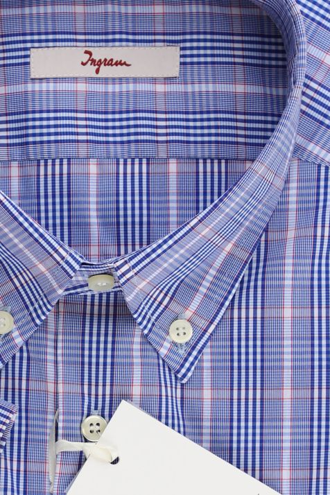 Men's Shirt Ingram Regular Check 75% cotton 22% pa 3% ea collar Button down Short sleeve