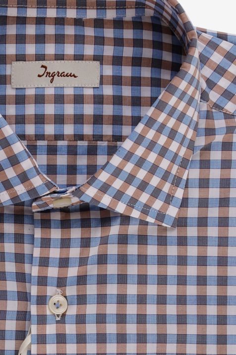 Chemise Homme Ingram Slim Carreaux 100% coton col Italien Manche longue