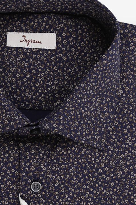 Chemise Homme Ingram Classic Motifs 100% coton col Italien Manche longue