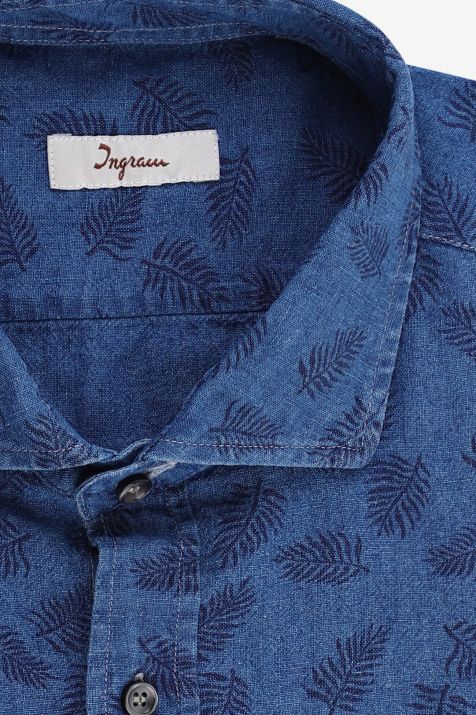 Men's Shirt Ingram Slim Patterned 55% linen 45% cotton collar French Long sleeve