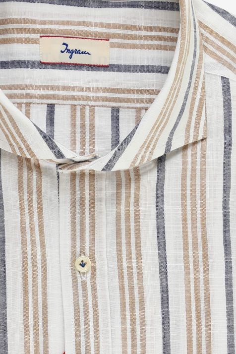 Chemise Homme Ingram Slim Rayures 100% coton col Italien Manche longue