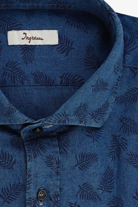Camisa Hombre Ingram Slim Estampada 100% lino cuello Francés Manga larga