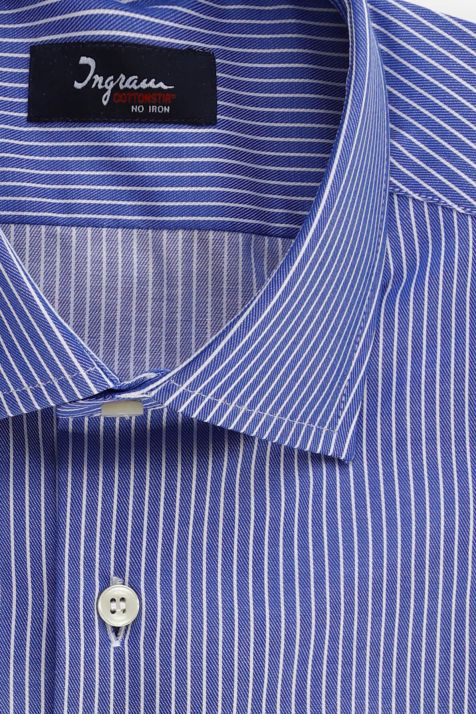 Camisa Hombre Ingram Slim No Plancha Rayas 100% algodón cuello Francés Manga larga