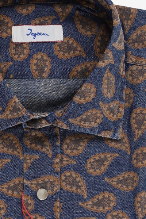 Hemd Herren Ingram Slim Muster 100% Baumwolle kragen Französisch Lange Ärmel