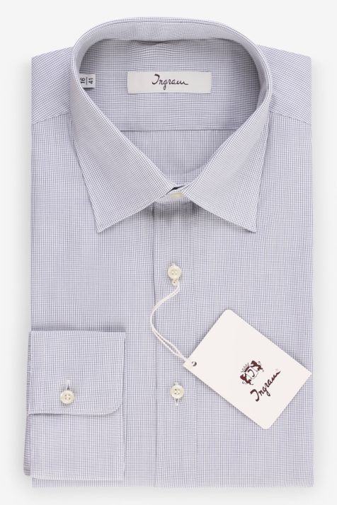 Men's Shirt Ingram Slim Check 100% cotton collar Italian Long sleeve
