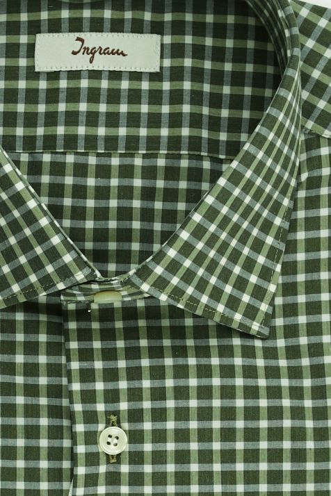Chemise Homme Ingram Slim Carreaux 100% coton col Italien Manche longue