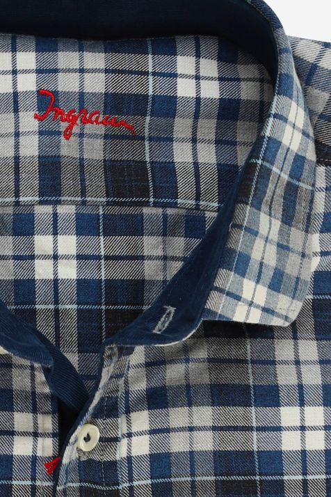 Camisa Hombre Ingram Slim Cuadros 100% algodón cuello Francés Manga larga