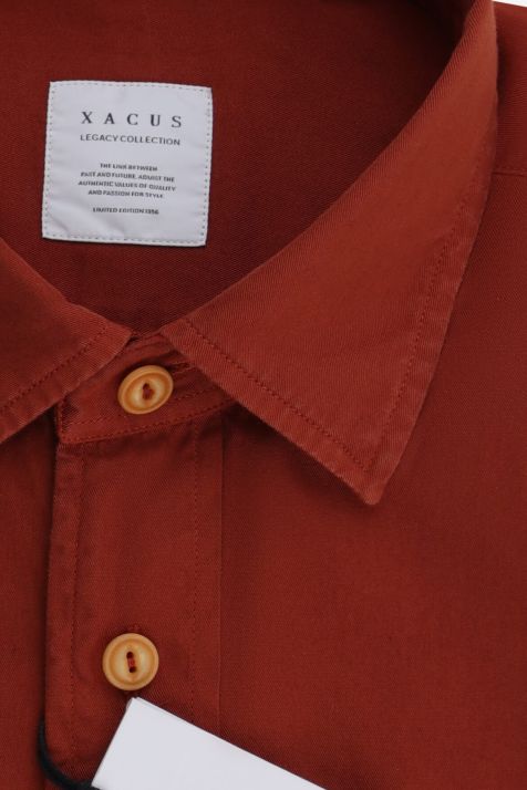 Men's Shirt Xacus Regular Plain 100% cotton collar Italian Long sleeve