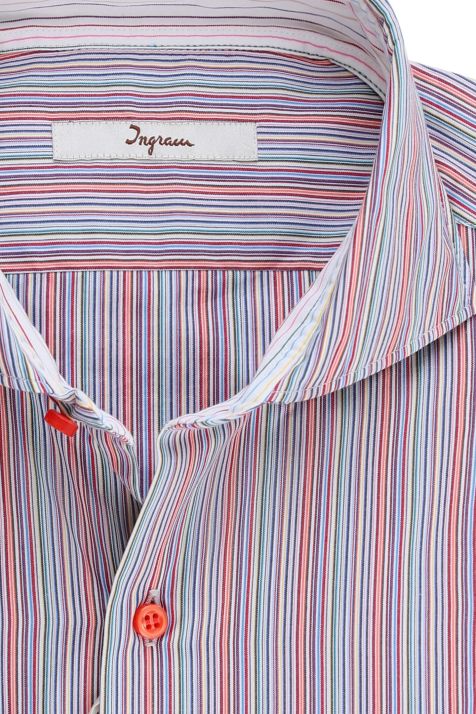 Camisa Hombre Ingram Slim Rayas 100% algodón cuello Francés Manga larga