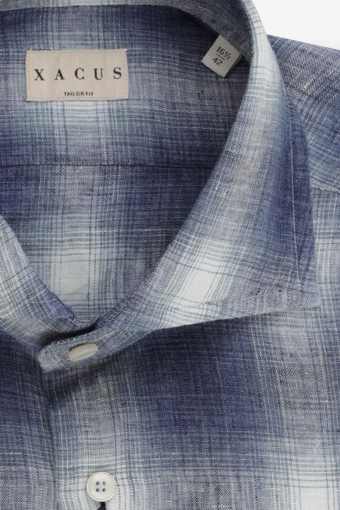 Camisa Hombre Xacus Regular Cuadros 100% lino cuello Francés Manga larga