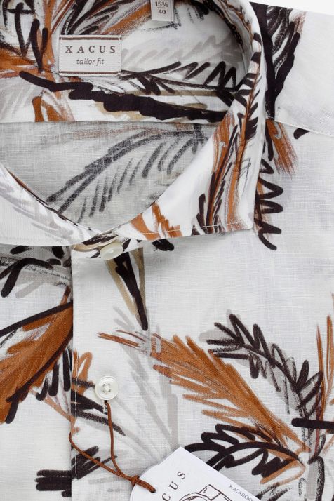 Chemise Homme Xacus Regular Motifs 55% lin 45% coton col Italien Manche longue