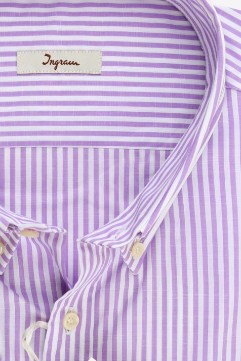 Camisa Hombre Ingram Classic Rayas 100% algodón cuello Abotonado Manga larga