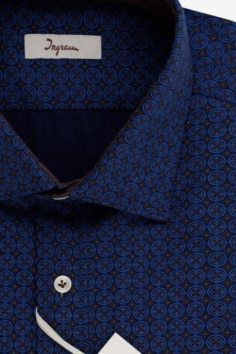 Chemise Homme Ingram Slim Motifs 100% coton col Italien Manche longue
