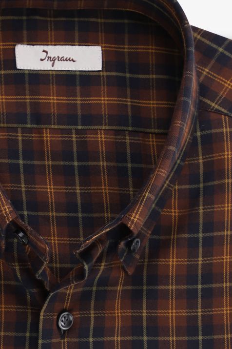 Camisa Hombre Ingram Slim Cuadros 100% algodón cuello Abotonado Manga larga