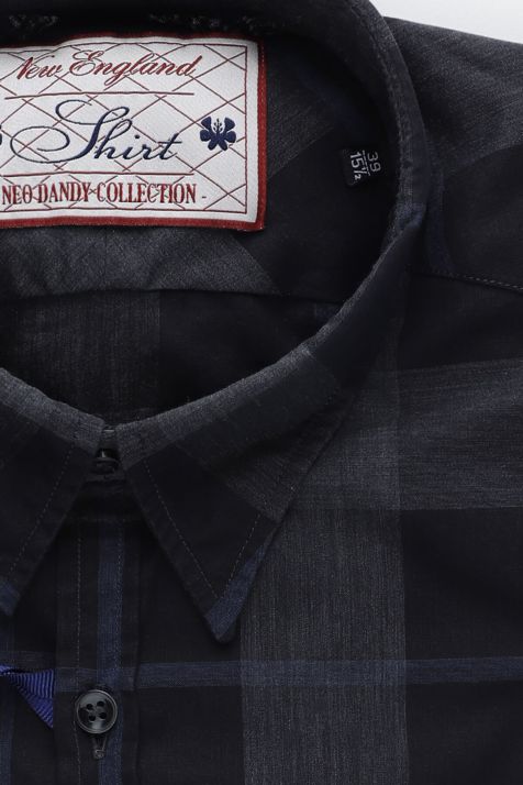 Hemd Herren New England Slim Karo 100% Baumwolle kragen Italienisch Lange Ärmel
