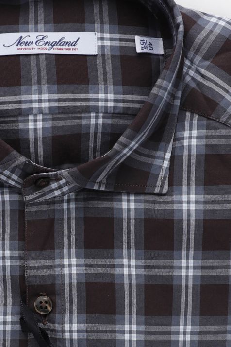 Hemd Herren New England Slim Karo 100% Baumwolle kragen Französisch Lange Ärmel