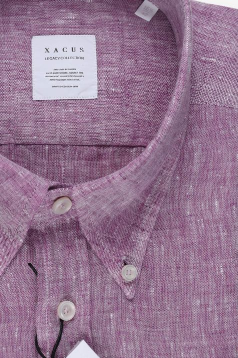Men's Shirt Xacus Regular Plain 100% linen collar Button down Long sleeve