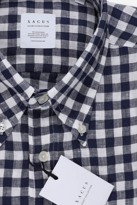 Camisa Hombre Xacus Regular Cuadros 100% lino cuello Abotonado Manga larga