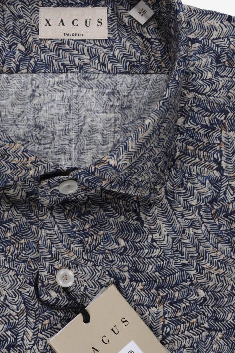 Men's Shirt Xacus Regular Patterned 60% cotton 40% linen collar French Long sleeve